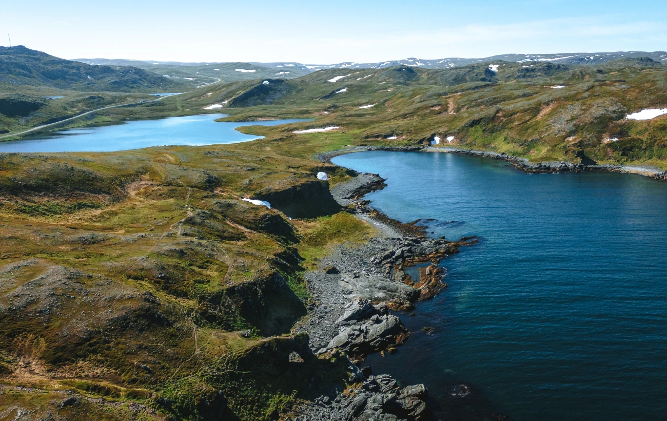 Bird's-eye view of a Norwegian fjord.