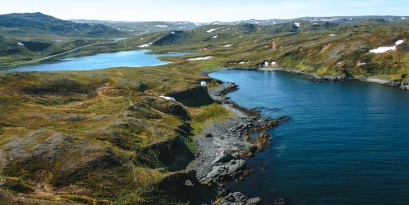 Bird's-eye view of a Norwegian fjord.