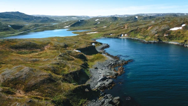 Bird's-eye view of a Norwegian fjord.