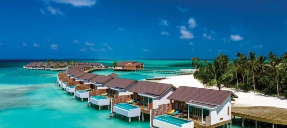 Sunset water villa with pool