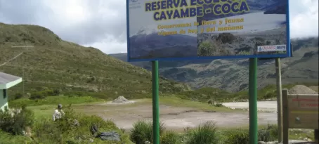 Entrance to the Cayambe Coca Ecological Reserve in Ecuador