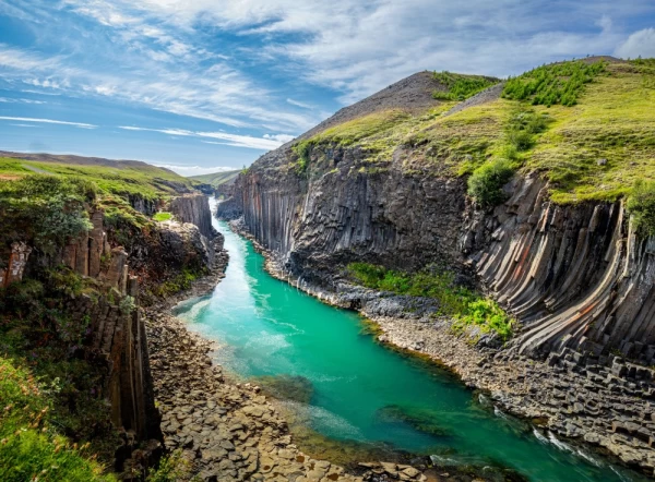 Panoramic shot of Studlagil basalt canyon