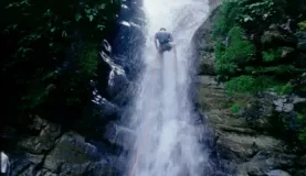 Rapelling upt he waterfall in Costa Rica
