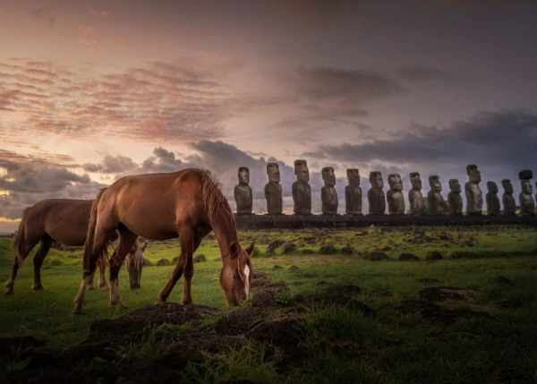 Ahu Anakena moai statues at the Easter Island
