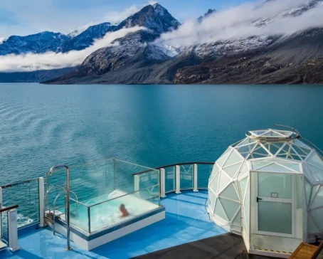 National Geographic Endurance aerial view showing the hot tub on the deck.