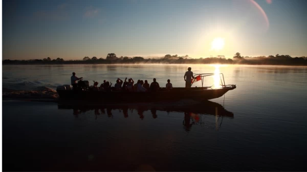 Night boat excursion in the Amazon