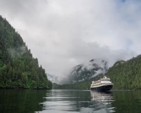 A view of the ship National Geographic Sea Lion in Alaska, USA