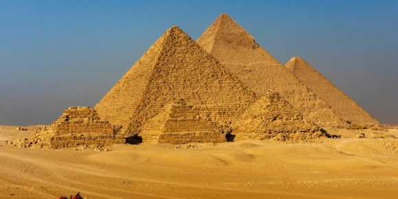 Camels and The Great Pyramids of Giza, UNESCO World Heritage site