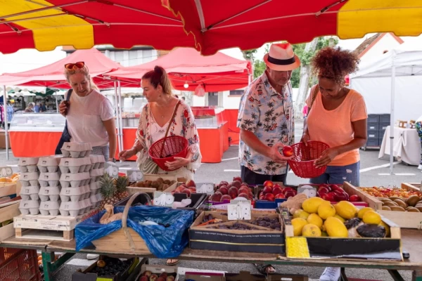 a group of people exploring a local market in Toulouse in the South of France