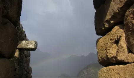 Rainbow starting to form at Machu Picchu