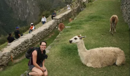 Talking with the llamas at Machu Picchu
