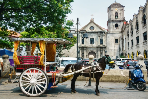 Carriage at San Agustin Church in Intramuros, old town Manila, Philippines, UNESCO World Heritage Site