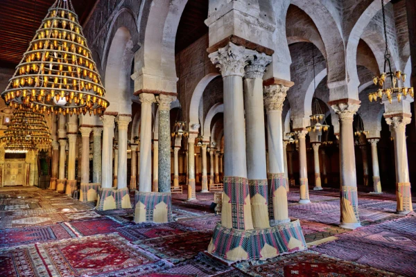 Interior of the Great Mosque of Kairouan, Tunisia