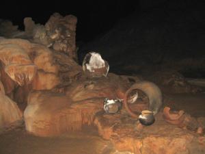 Ancient maya pottery in Belize's ATM cave