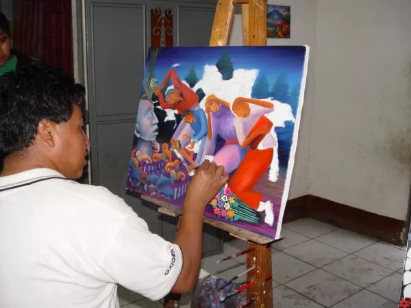 Painters in San Juan la Laguna. Lake Atitlan, Guatemala