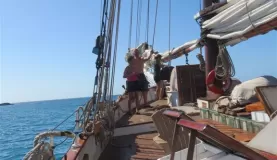 Catching the wind on our sailing adventure on the Liberty Clipper