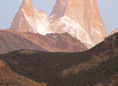Day 9: Poincenot (left) and Fitz Roy (right) at dawn