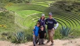 Family photo at Moray agricultural terraces