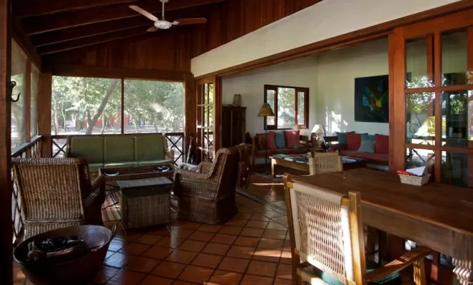 Relax in style in the common room of Embiara Lodge
