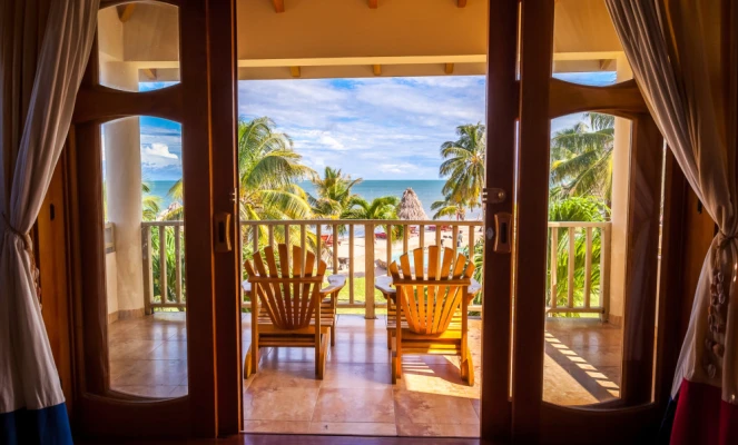 Beach house balcony at the Hopkins Bay Resort