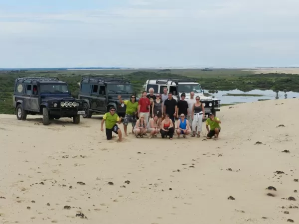 Travelers in front of their transportation across the dunes, Jericoacoara