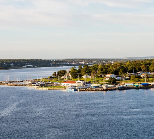 The waterfront of Sydney, Nova Scotia, located on Cape Breton Island.