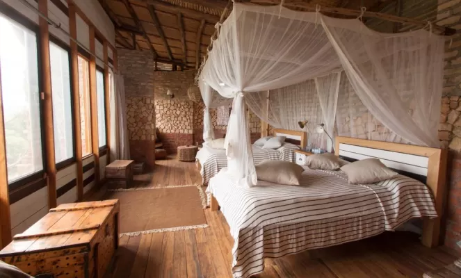 Enjoy the spacious and comfortable rooms at the Kyambura Gorge Lodge