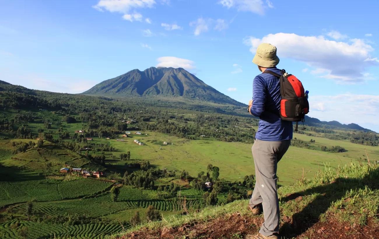 on the Volcanoes Trail hike around Mount Gahinga Lodge