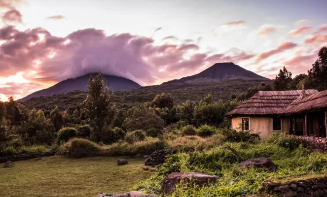 Mount Gahinga Lodge at Sunset