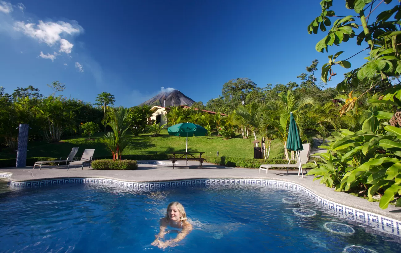Swim with full views of Arenal Volcano at Arenal Volcano Inn