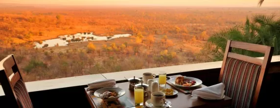 Enjoy breakfast and a view at the Victoria Falls Safari Lodge