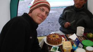 Enjoying a bit birthday cake on an Inca Trail trek