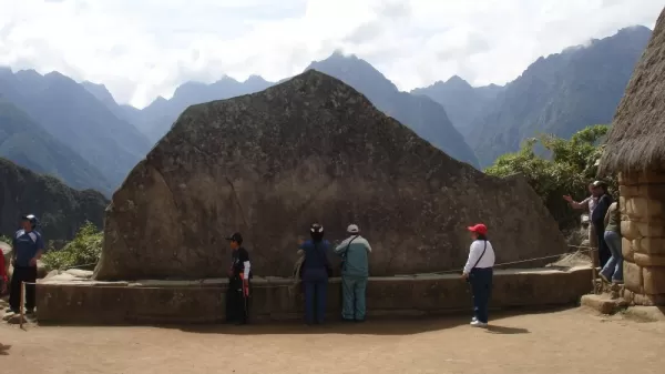 Impressive Inca stone sculpture in Machu Picchu