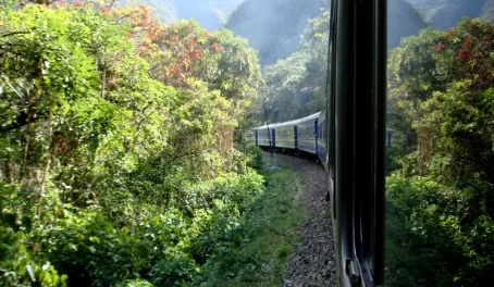 Riding Peru Rail back to Ollantaytambo after our Machu Picchu tour