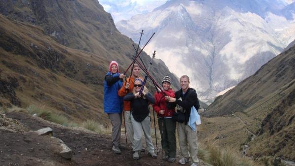 A hungry and happy group of trekkers after conquering the Inca Trail's Dead Woman's Pass