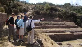 Listening to our guide, Marco, near the Inca ruins of Sacsayhuaman
