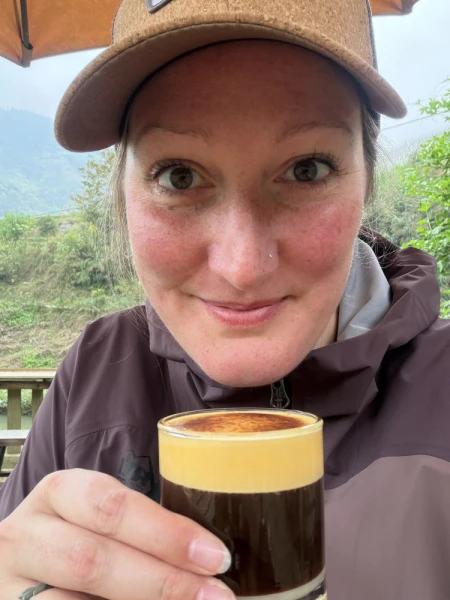 Franny having a cup of egg coffee in Sa Pa Vietnam