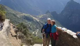 Celebrating with a kiss at the Sun Gate - entrance to Machu Picchu