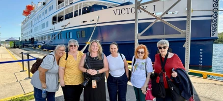 Making friends as we embark the Victory I for a Great Lakes cruise