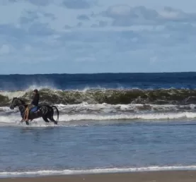 Riding in the surf