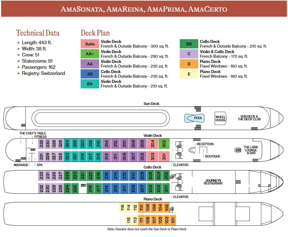 AmaSonata, AmaReina, AmaPrima, AmaCerto Deck Plan