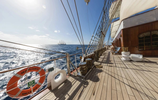 Experience two fascinating windjammers side by side under full sail