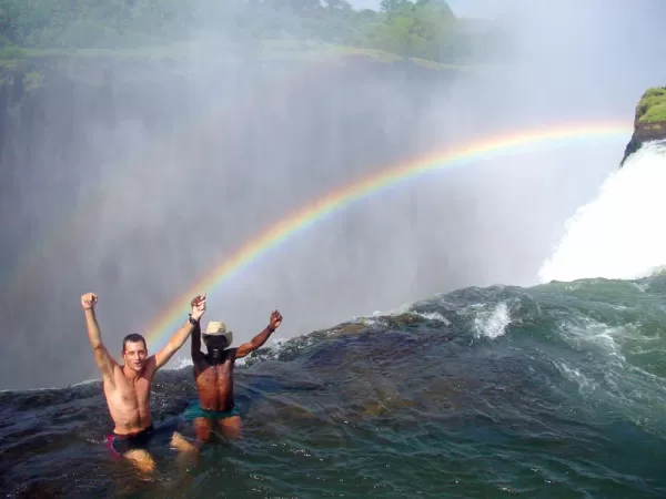 Travelers visiting Victoria Falls