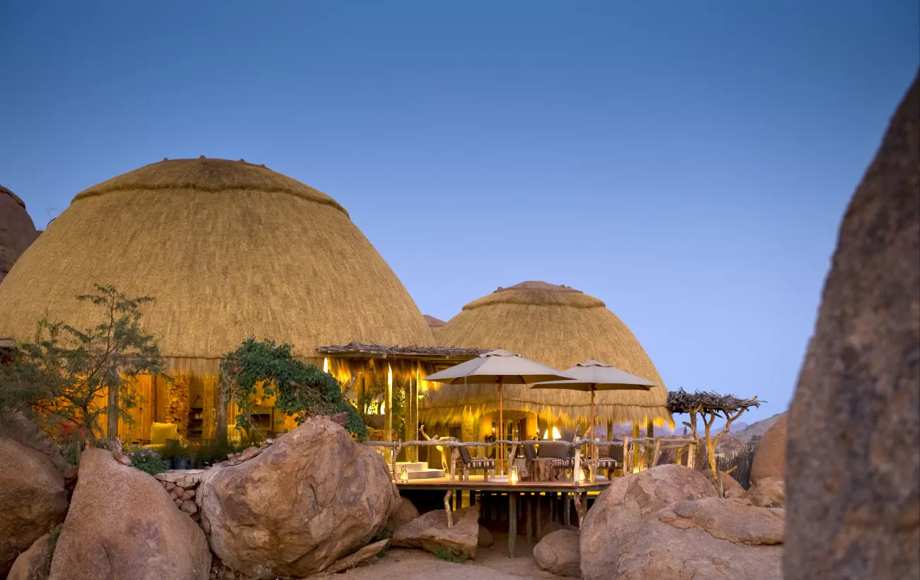 The exterior of Camp Kipwe at night