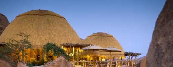 The exterior of Camp Kipwe at night