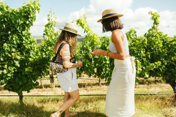Travelers at a winery in Uruguay's countryside