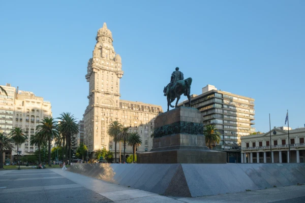 Architectural landscape of Independence Square in Montevideo, Uruguay