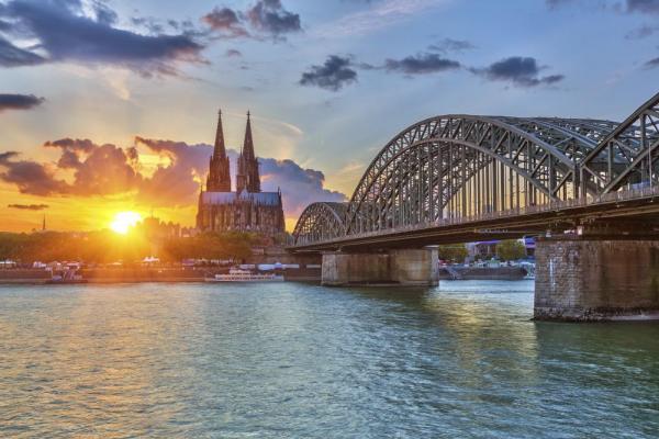 A cathedral at sunset