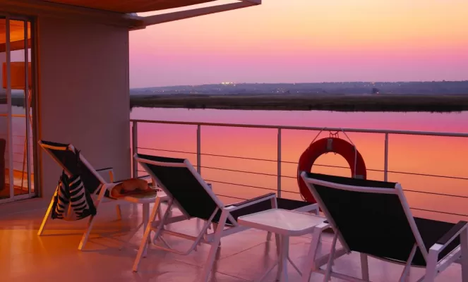 Relax on the sun deck of the Zambezi Queen.