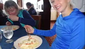 Holly enjoys her shrimp scampi
